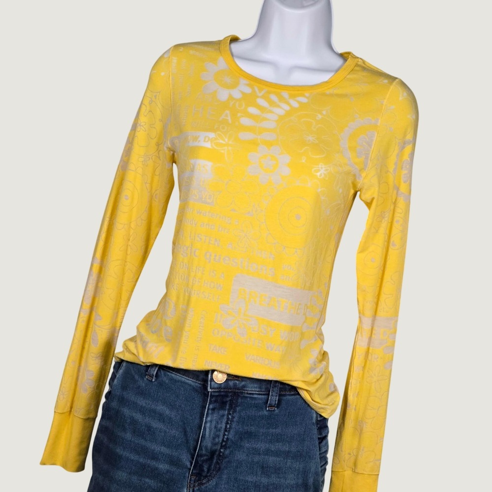 Lululemon Women 6 Long Sleeve Manifesto AOP Print Shirt Yellow Floral Paper Thin
